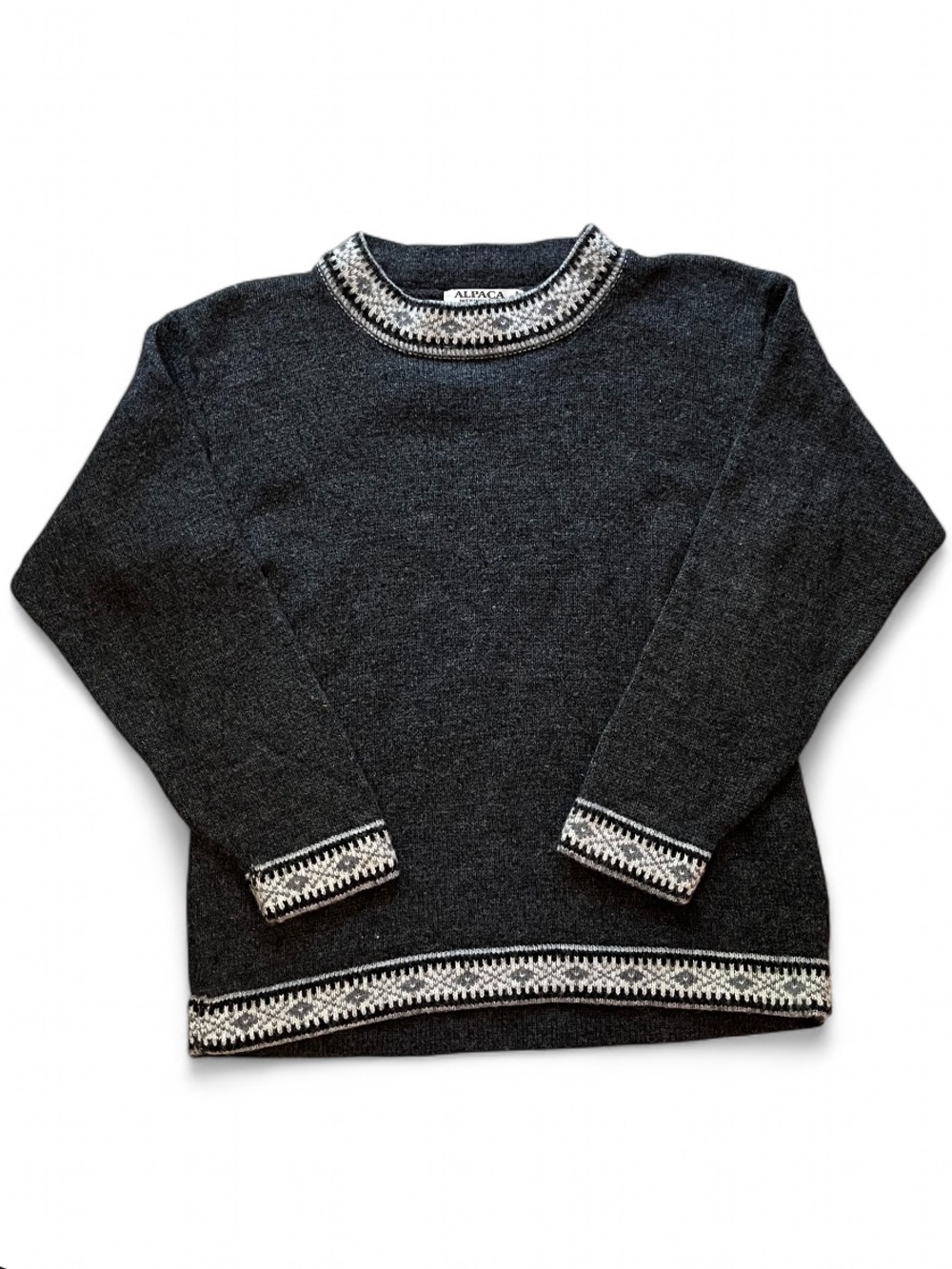 Alpaca size medium Wool women’s Dark Gray Crewneck Sweater with Contrast Trim